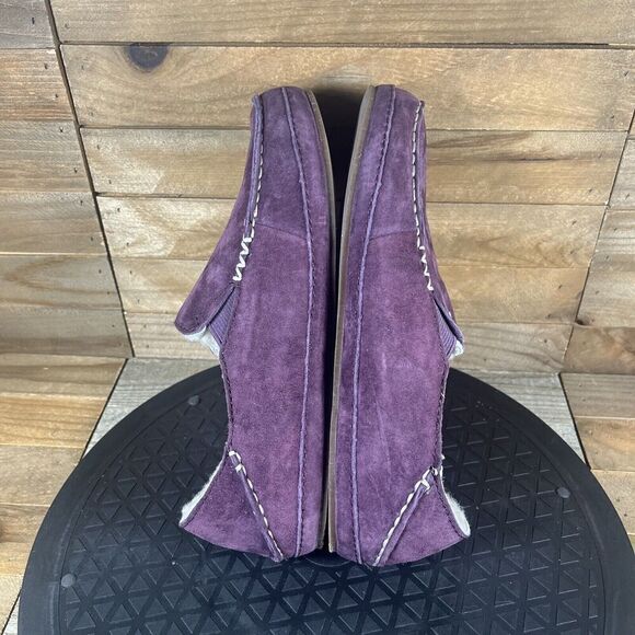 Olukai Nohea Slippers Womens Sz 5 Mystic Berry Red Nubuck Leather Fur Shearling - Picture 8 of 10